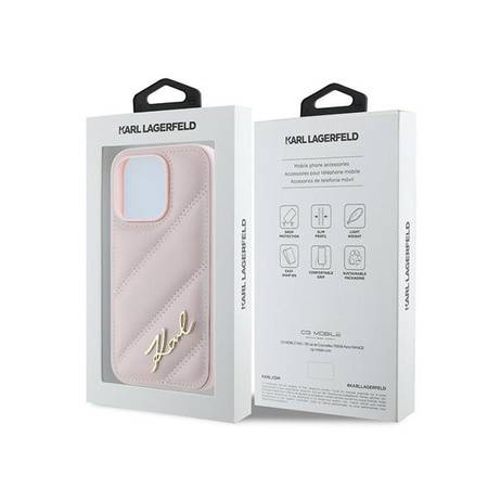 Karl Lagerfeld Diagonal Quilted Script - Hülle für iPhone 14 Pro Max (rosa)