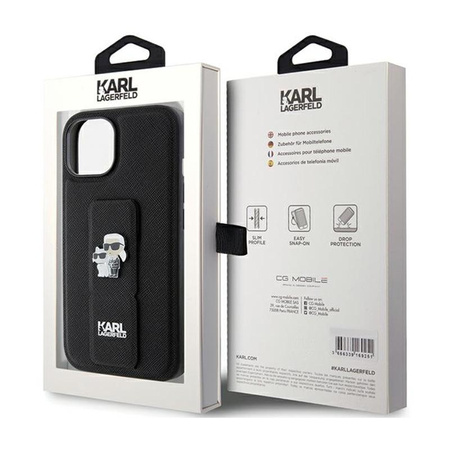 Karl Lagerfeld Gripstand Saffiano Karl & Choupette Pins - iPhone 15 Plus Case (black)