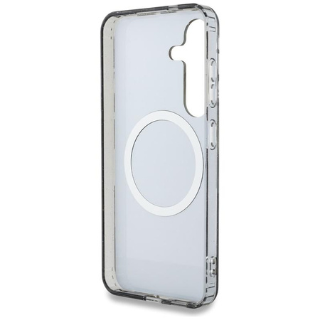 Guess Glitter Flowers Triangle Buttons MagSafe - pouzdro pro Samsung Galaxy S25 (černé)