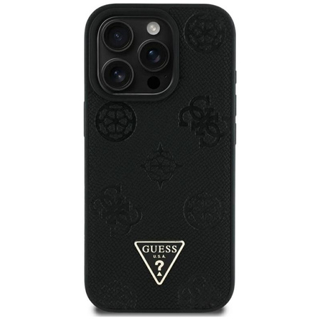 Guess Grained Hot Stamp Peony Triangle Logo MagSafe - Case for iPhone 16 Pro Max (black)