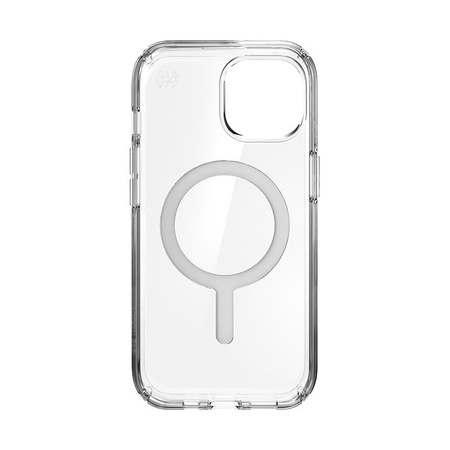 Speck Presidio Perfect-Clear MagSafe - tok iPhone 16e / iPhone 15 / iPhone 14 / iPhone 13 (átlátszó / krómozott kivitel / derűs ezüst)