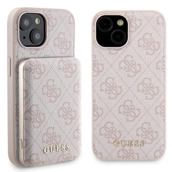 Guess Bundle Pack MagSafe 4G Metal Gold Logo - Case Set + Power Bank 5000mAh MagSafe iPhone 15 (pink)
