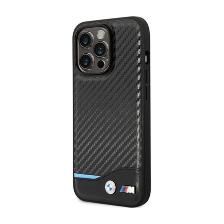 BMW Leather Carbon Blue Line - Case for iPhone 13 Pro Max (Black)