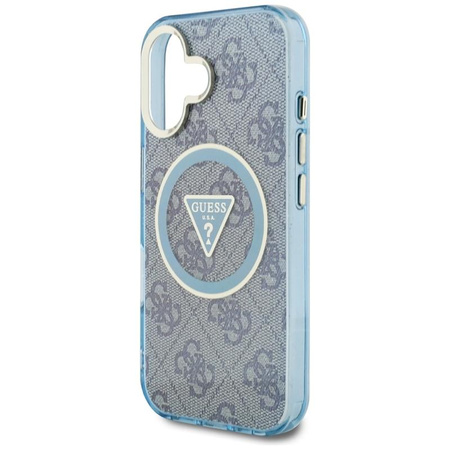 Guess IML Metal Glitter 4G Circle Triangle MagSafe - Hülle für iPhone 16 (blau)