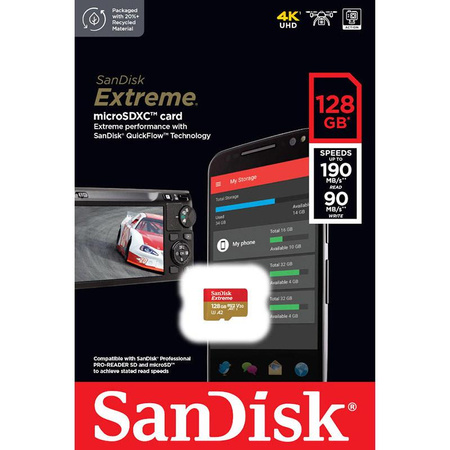 SanDisk Extreme microSDXC - Karta pamięci 128 GB A2 V30 UHS-I U3 190/90 MB/s z adapterem