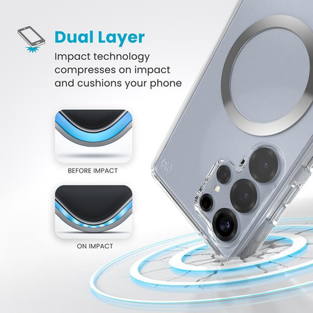 Speck Presidio Perfect-Clear Magnet - Samsung Galaxy S25 Ultra MagSafe Hülle (Transparent / Chrom-Finish / Serene Silver)