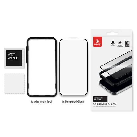 Crong 3D Armour Glass - Tvrzené sklo iPhone 17 + instalační rámeček