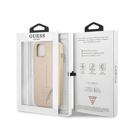 Guess Saffiano Triangle Logo Case - Hülle für iPhone 13 mini (Beige)