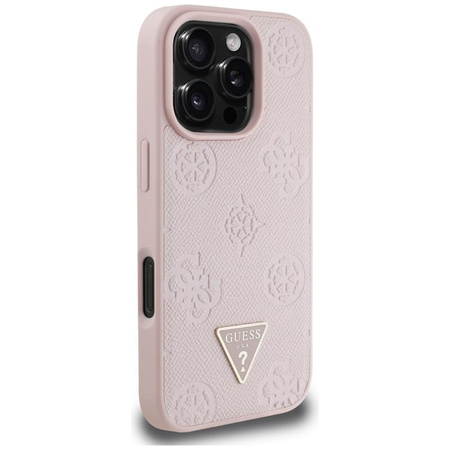 Guess Grained Hot Stamp Peony Triangle Logo MagSafe - pouzdro pro iPhone 16 Pro (růžové)