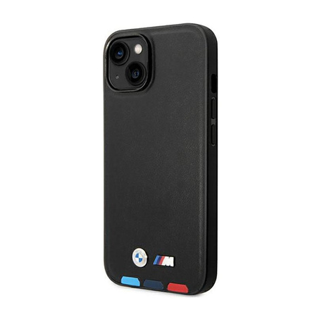 BMW Leder Hot Stamp Tricolor MagSafe - Tasche für iPhone 14 Plus (Schwarz)