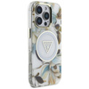 Guess Glitter Flowers Triangle Buttons MagSafe - tok iPhone 16 Pro (fehér)