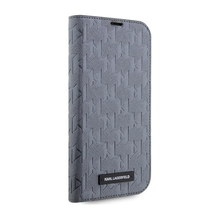 Karl Lagerfeld Booktype Saffiano Monogram - Coque pour iPhone 14 Pro Max (Argent)