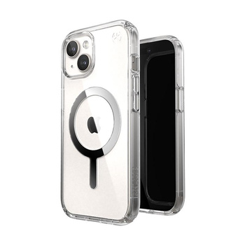Speck Presidio Perfect-Clear MagSafe - Tasche für iPhone 16e / iPhone 15 / iPhone 14 / iPhone 13 (Clear / Chrome Finish / Serene Silver)