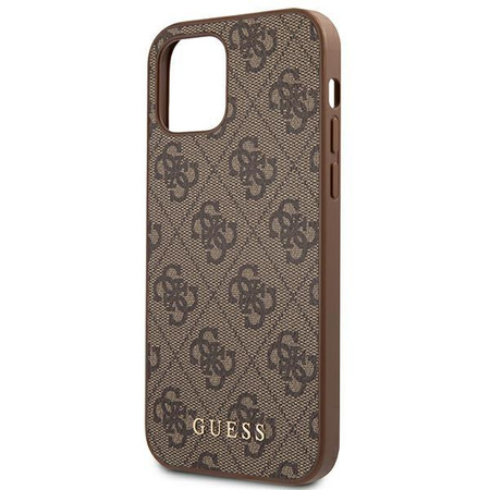Guess 4G Metal Gold Logo - pouzdro pro iPhone 12 Pro Max (hnědé)