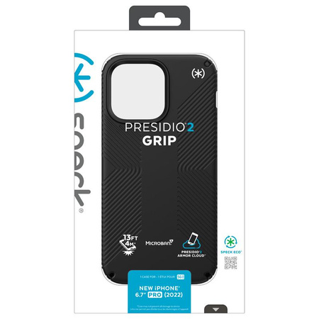 Speck Presidio2 Grip - protiskluzové pouzdro pro iPhone 14 Pro Max (černé / černé / bílé)