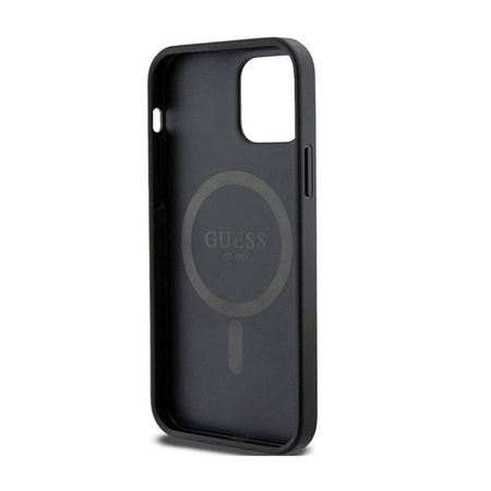 Guess 4G Collection bőr fém logós MagSafe - iPhone 12 / iPhone 12 Pro tok (fekete)