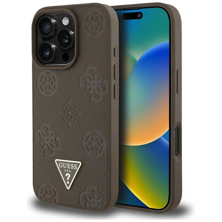 Guess Grained Hot Stamp Peony Triangle Logo MagSafe - Case for iPhone 16 Pro (brown)
