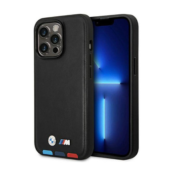 BMW Leather Hot Stamp Tricolor MagSafe - pouzdro pro iPhone 14 Pro Max (černé)