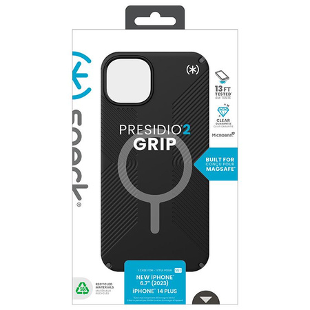 Speck Presidio2 Grip Magsafe - Coque iPhone 15 Plus / iPhone 14 Plus (Noir / Gris ardoise / Blanc)
