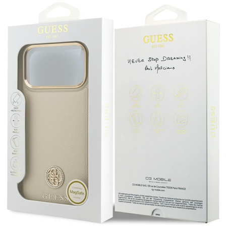 ETUI DO IPHONE 17 PRO MAX do MAGSAFE GUESS ORYGINALNE BEŻOWE ELEGANCKIE