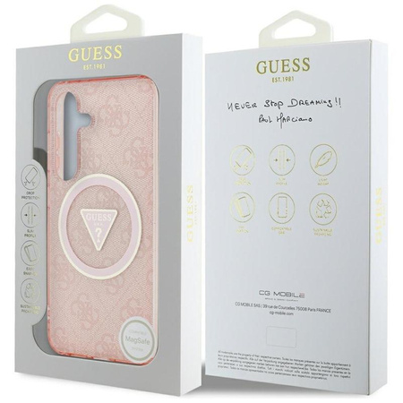 Guess 4G Glitter Triangle Buttons MagSafe - pouzdro pro Samsung Galaxy S25 (růžové)