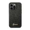 Guess Glitter Flakes Metal Logo Case - Hülle für iPhone 14 Pro (Schwarz)
