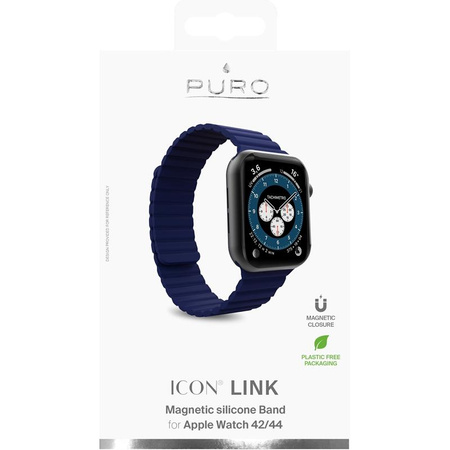 PURO ICON LINK - Mágneses szíj Apple Watch 42/44/45 mm-es órához (M/L) (sötétkék)