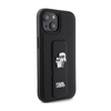 Karl Lagerfeld Gripstand Saffiano Karl & Choupette Pins - iPhone 15 Plus Tasche (Schwarz)
