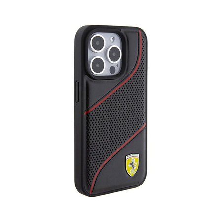 Ferrari Perforated Waves Metal Logo - pouzdro pro iPhone 15 Pro (černé)