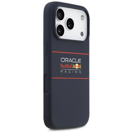 Custodia MagSafe in silicone Red Bull con logo orizzontale centrato per iPhone 17 Pro (blu navy)