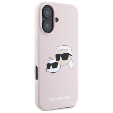 Karl Lagerfeld Silikon Doppelköpfe drucken MagSafe - iPhone 16 Hülle (rosa)