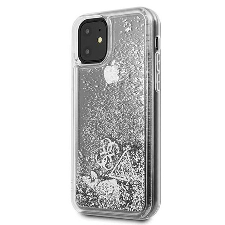Guess Liquid Glitter Hearts - iPhone 11 Hülle (silber)