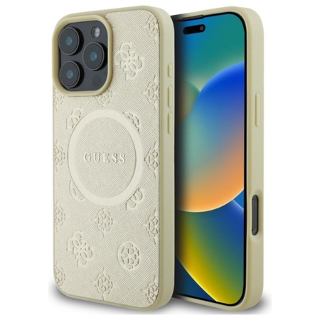 Guess Saffiano Peony Classic Logo MagSafe - iPhone 16 Pro Max Case (Gold)