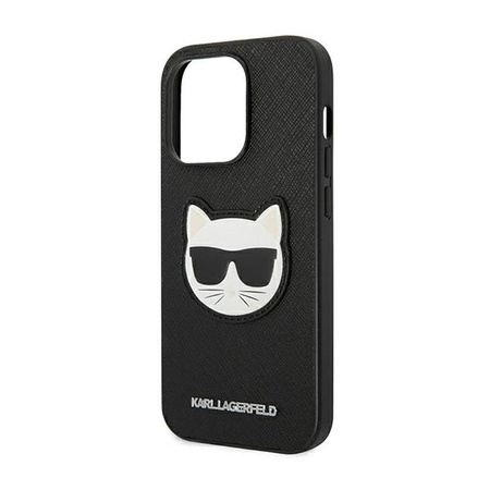 Karl Lagerfeld Saffiano Choupette Head Patch Case - Hülle für iPhone 14 Pro (Schwarz)