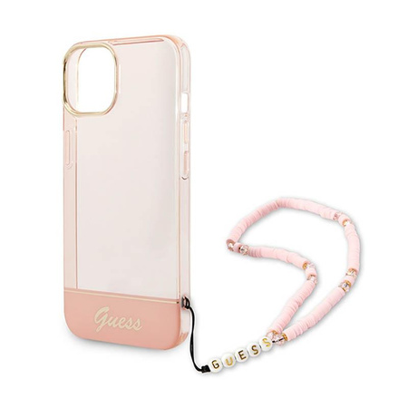 Guess áttetsző gyöngyház szíj - iPhone 14 tok (rózsaszín)