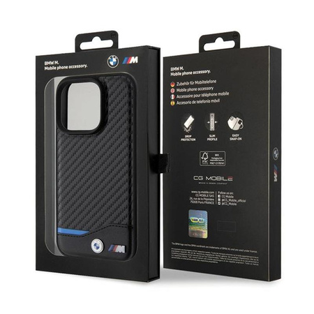 BMW Leather Carbon Blue Line - Case for iPhone 15 Pro (black)