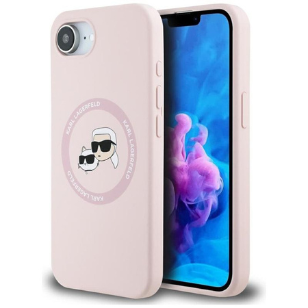 Karl Lagerfeld Silicone Karl & Choupette Heads MagSafe - Coque pour iPhone 16e (rose)