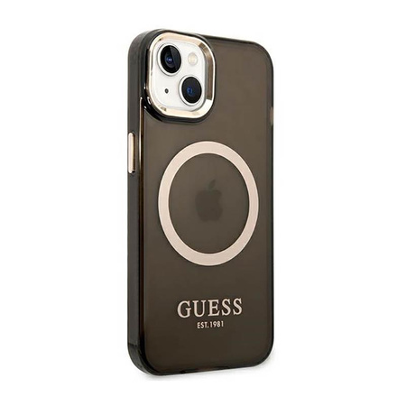 Guess Gold Outline Translucent MagSafe - pouzdro pro iPhone 14 Plus (černé)