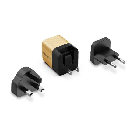 Energizer Ultimate - cestovní nabíječka Multiplug EU / UK / US GaN USB-C 20W PD (zlatá)