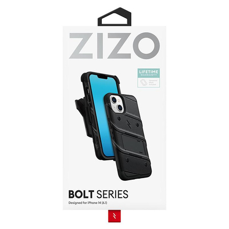 ZIZO BOLT Series - Armored iPhone 14 case with 9H glass for screen + holder with stand (black)
