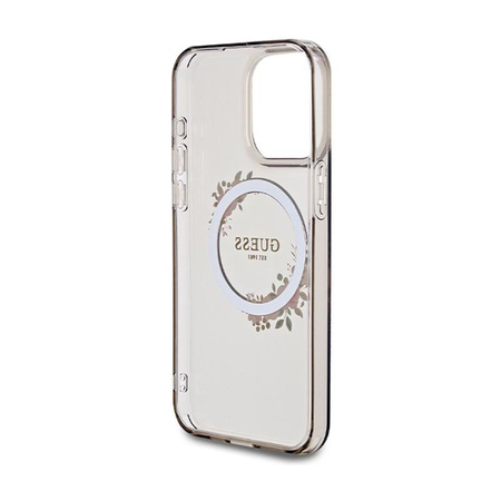 Guess IML Flowers Wreath MagSafe - Étui pour iPhone 15 Pro Max (noir)