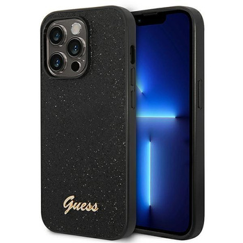 Guess Glitter Flakes Metall Logo Tasche - iPhone 14 Pro Tasche (schwarz)