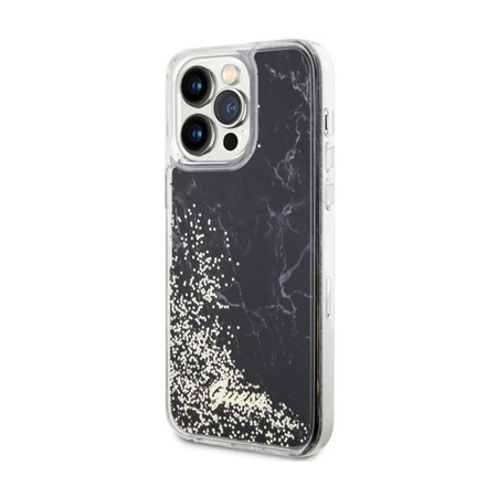 Guess Liquid Glitter Marble - Schutzhülle für iPhone 14 Pro Max (Schwarz)
