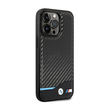 BMW Leather Carbon Blue Line - Hülle für das iPhone 13 Pro (Schwarz)