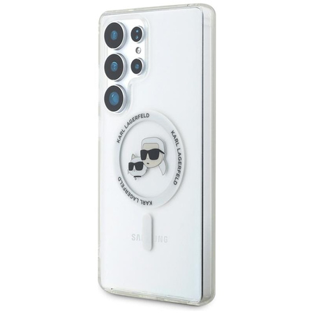 Karl Lagerfeld Button Karl & Choupette Heads Logo imprimé MagSafe - Étui Samsung Galaxy S25 Ultra (blanc)