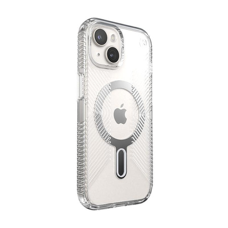 Speck Presidio Perfect-Clear Grip ClickLock & MagSafe - tok iPhone 16e / iPhone 15 / iPhone 14 / iPhone 13 készülékhez (átlátszó / króm bevonat / derűs ezüst)