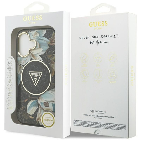 Guess IML Glitter Flowers Triangle MagSafe - Case iPhone 17 (black)