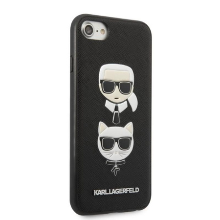 Karl Lagerfeld Saffiano Karl & Choupette Heads - Case for iPhone SE 2022 / SE 2020 / 8 / 7 (Black)