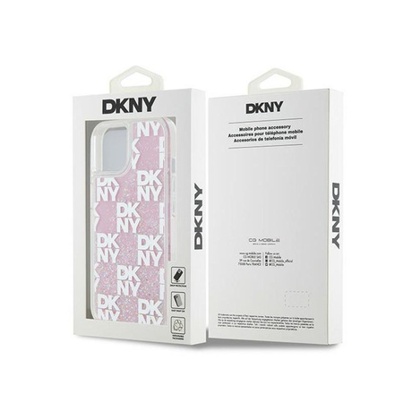 DKNY Liquid Glitter Multilogo - pouzdro pro iPhone 15 / 14 / 13 (růžové)