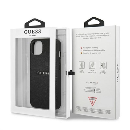 Guess Saffiano Metall-Logo-Streifen - iPhone 13 mini Tasche (schwarz)